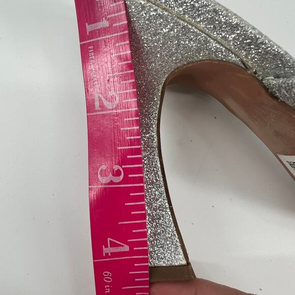 ASOS Glitter Slide Sandals Womens 8 Silver Strappy High Heels Square Open Toe - Picture 11 of 11